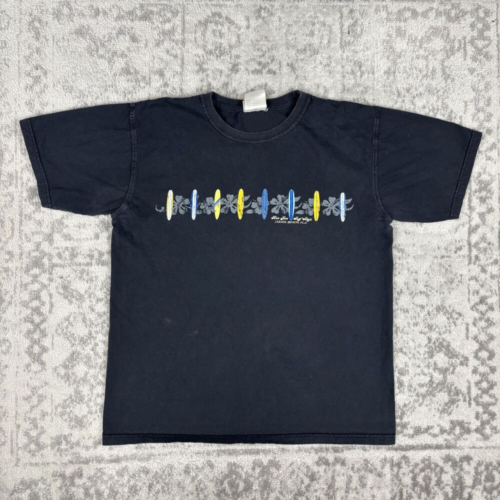 VTG Ron Jon T Shirt Surfboard Double Sided Print Black Mens Size Medium